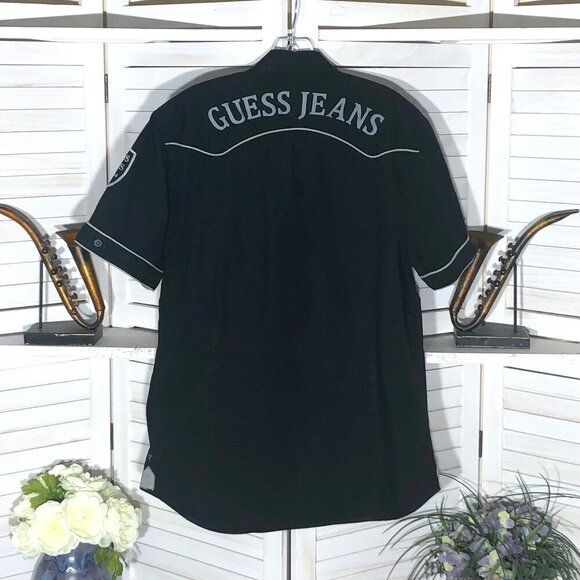 Guess Jeans Black Button Down Y2K Shirt Large - Picture 2 of 6